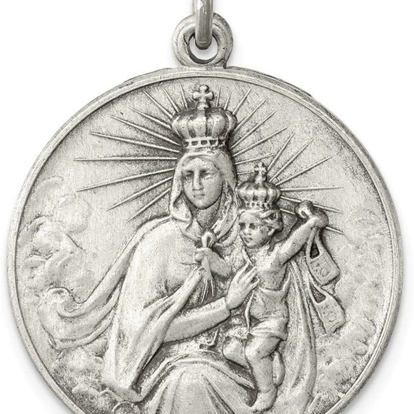 Sterling Silver Lady of the Holy Scapular Round Medal Charm Pendant 0.95” NEW - Picture 6 of 8